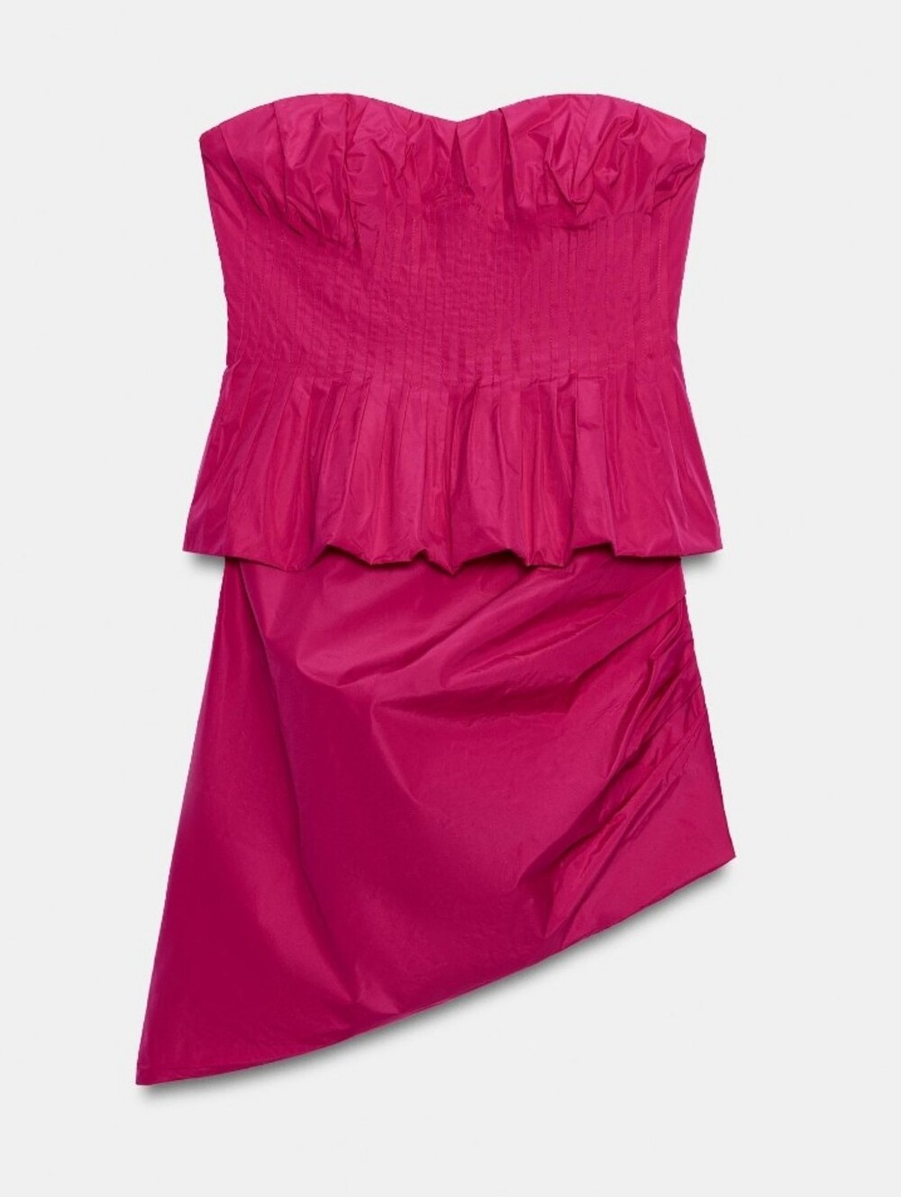 NWT Zara Hot Pink Strapless Smocked Peplum Asymmetric Mini Dress XL